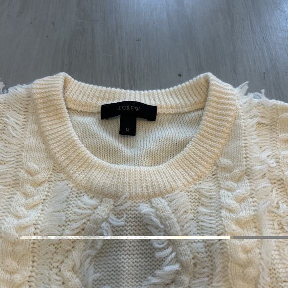 J Crew Cream Fringe Cable Knit Argyle Sweater Women’s Sz M Merino Wool Preppy - Picture 4 of 8